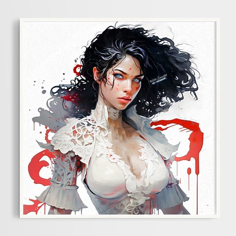 8x8 Blue Eyed Woman Fantasy Wall Art‎ Watercolor Oil Painting Print